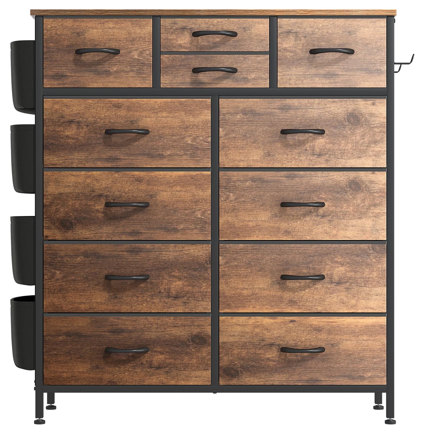 Chest, with 12 Drawer Tall Dresser, 12 Drawers, Fabric Storage, Rustic Brown