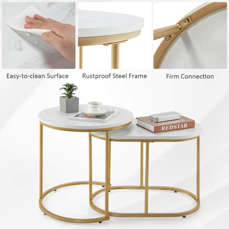 Modern Marble Look Stacking 2pc Coffee Table Set