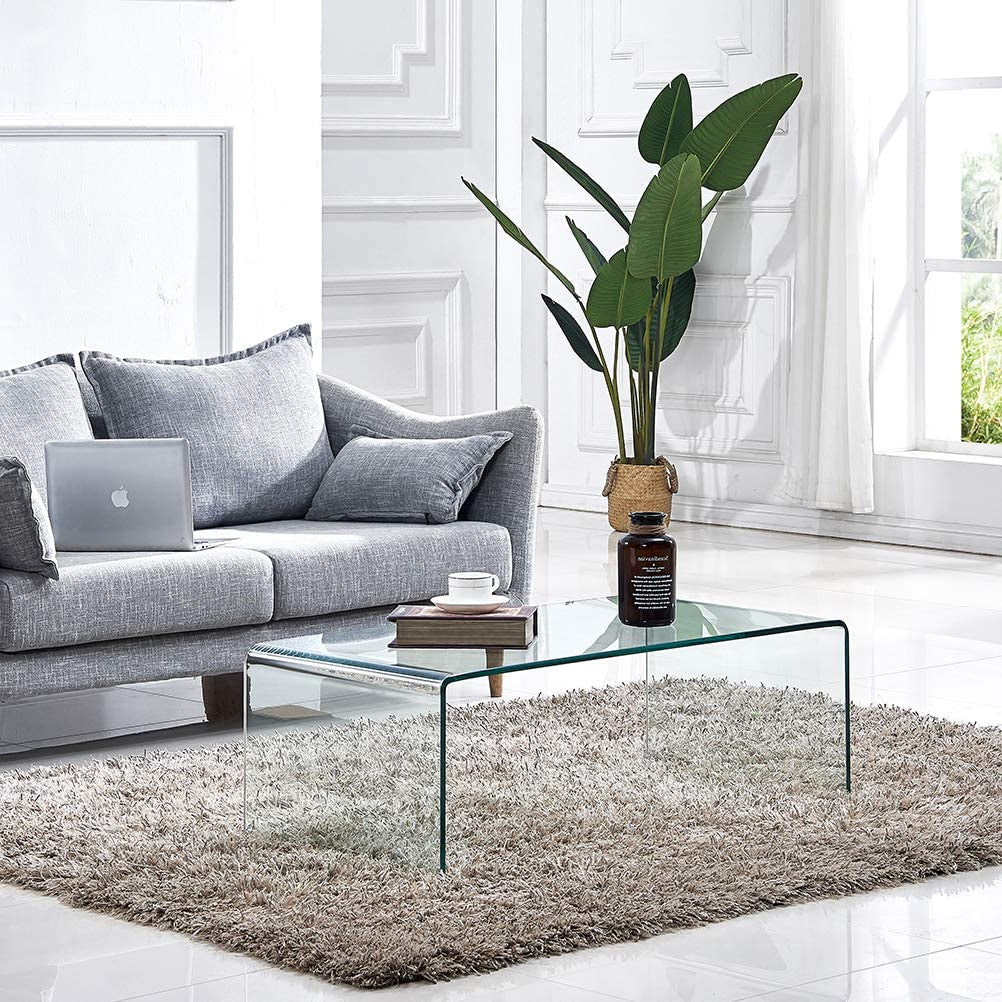 Premium Tempered Glass Coffee Table - Modern Clear Design for Living Room (39.4" x 19.7" x 13.8")