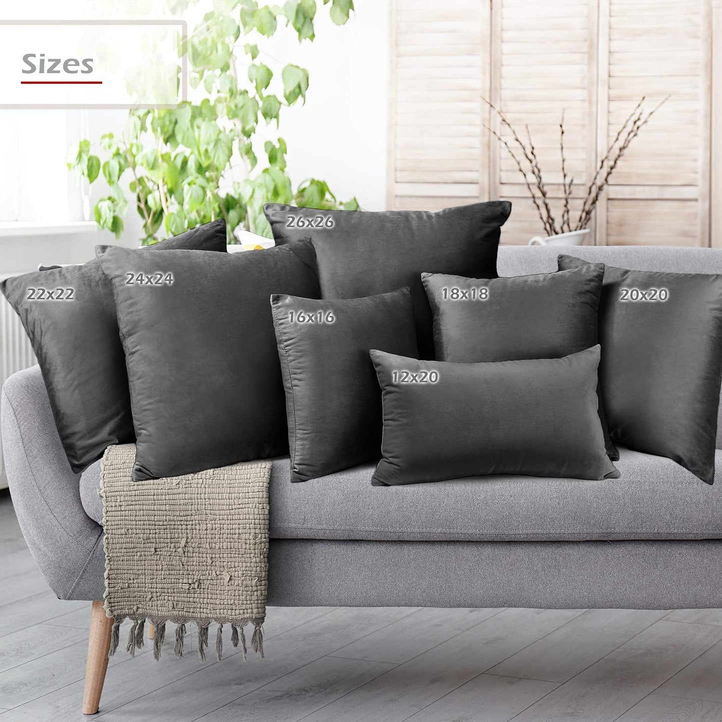 Throw Pillow Covers, Cozy Velvet Decorative Grey Pillow Covers 18 X 18 Inches, Set of 2