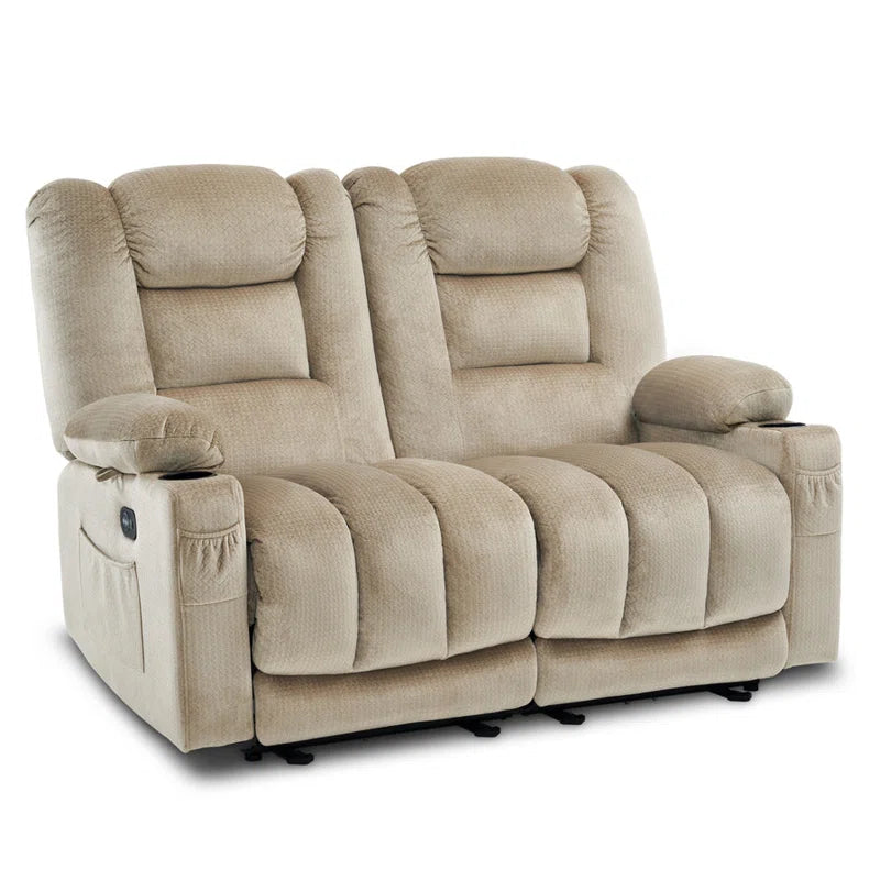 Electric Reclining Loveseat Sofa with Heat and Massage, Fabric Power Loveseat Recliner