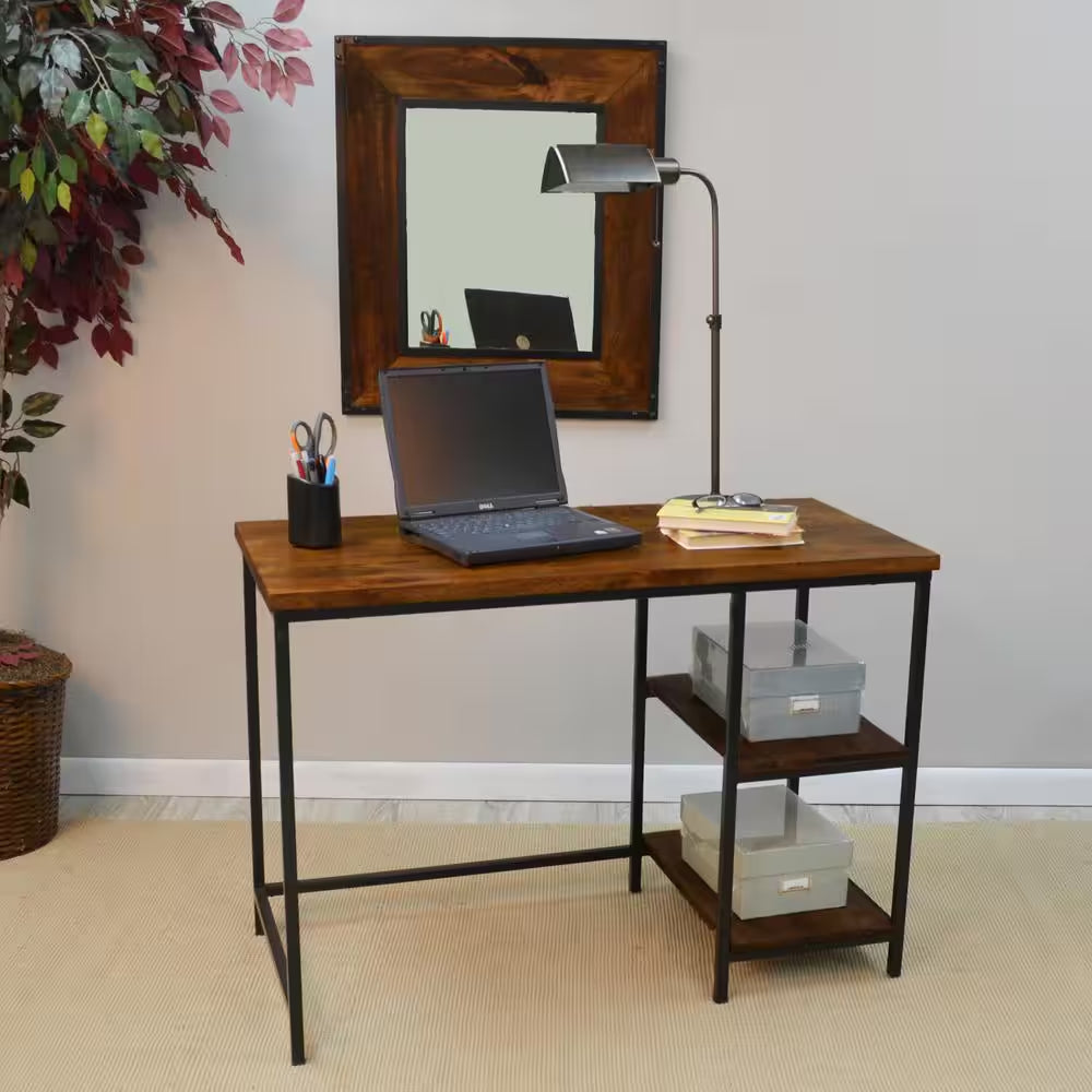 42 In. Rectangular Chestnut/Black Writing Desks with Solid Wood Top