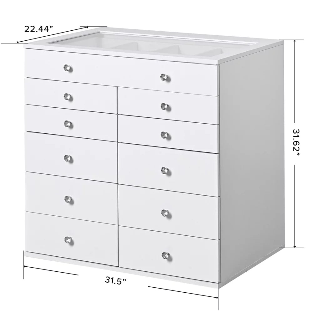 Display Chest with 11 Drawer, Craft Storage Organization (White)