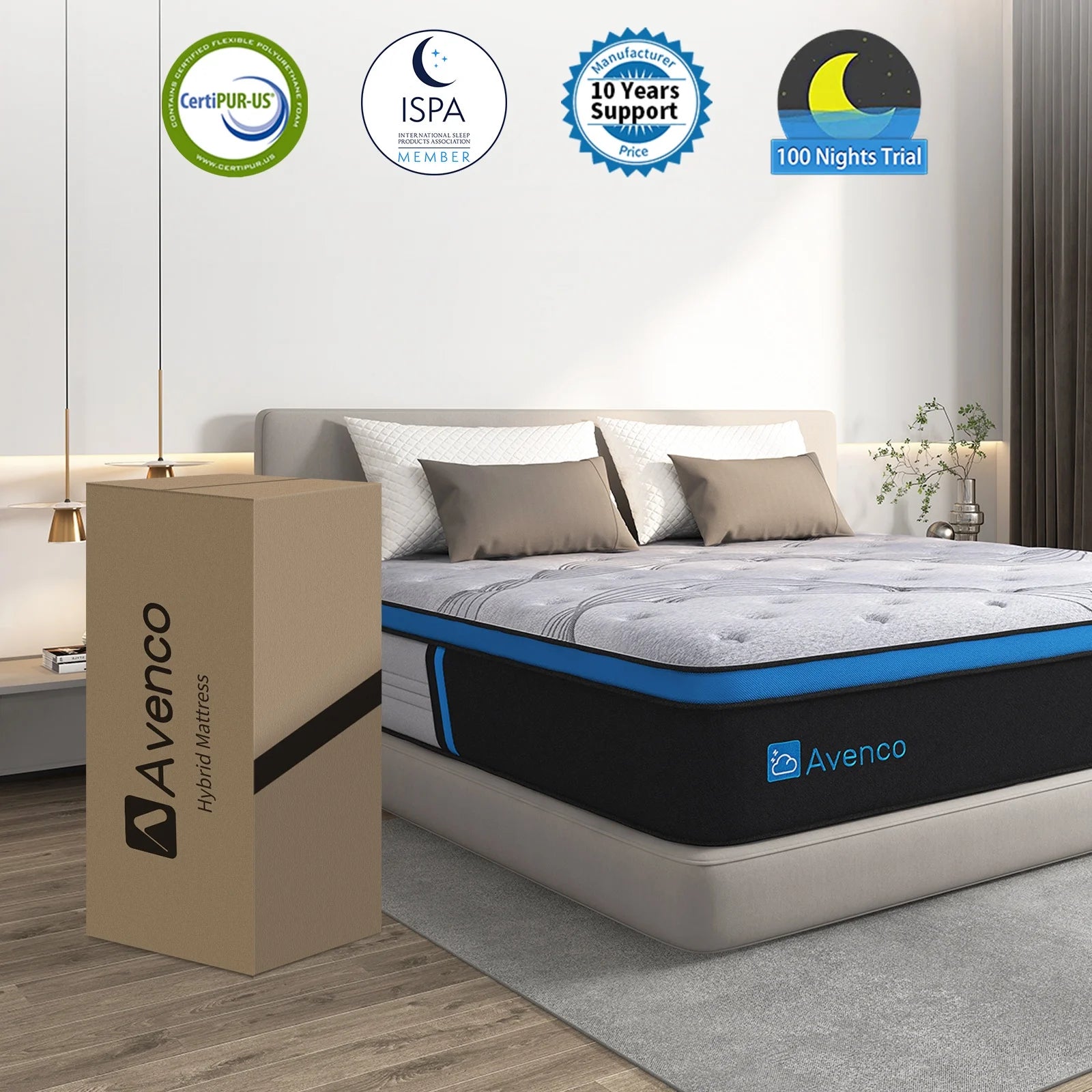 King Size Mattress, Mattress Firm, 12 Inch Hybrid King Mattress in a Box, Innerspring and Gel Memory Foam, Gray, Pillow Top