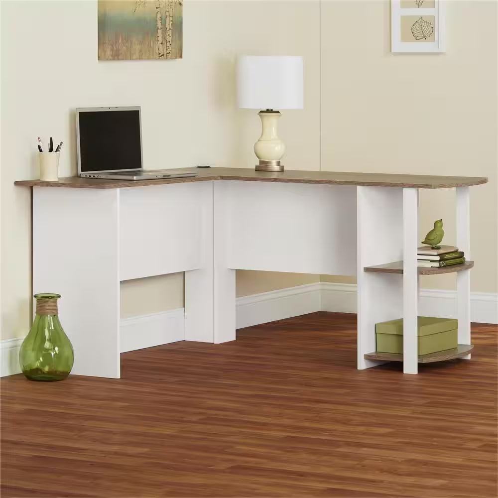 53.6 In. L-Shaped White Stipple Computer Desks with Cable Management