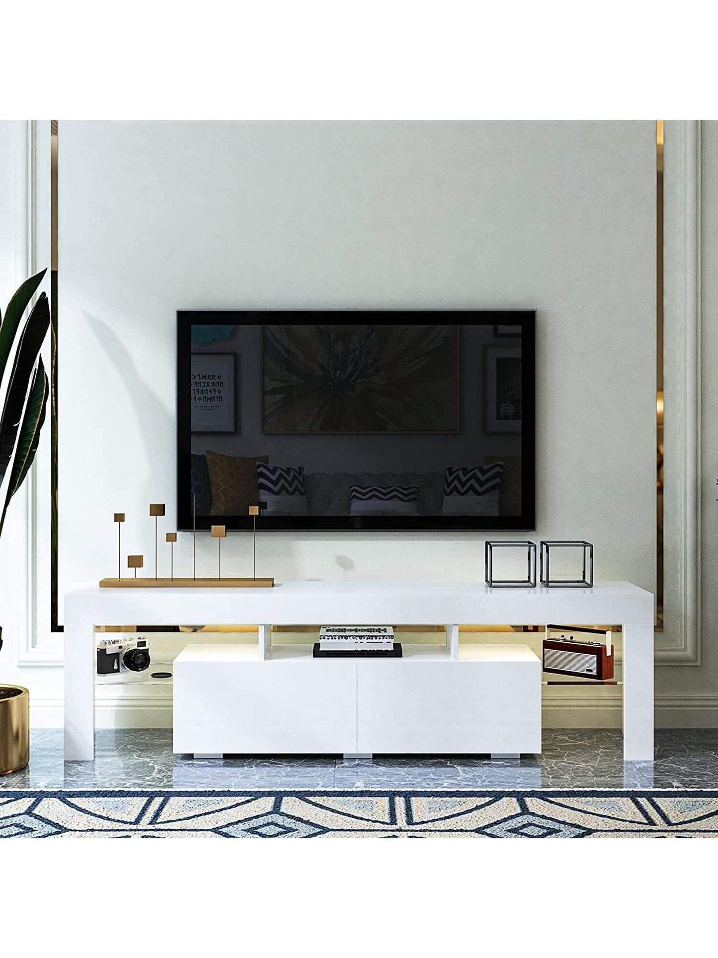 63 Inch TV Stand, Led  Glossy Entertainment Center, for 60/65/70 Inch 