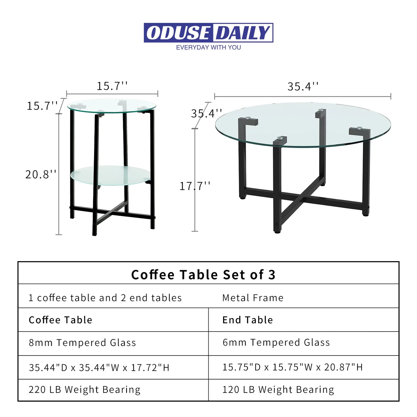 3 Piece Glass Coffee Table Set (Coffee Table and End Table) 