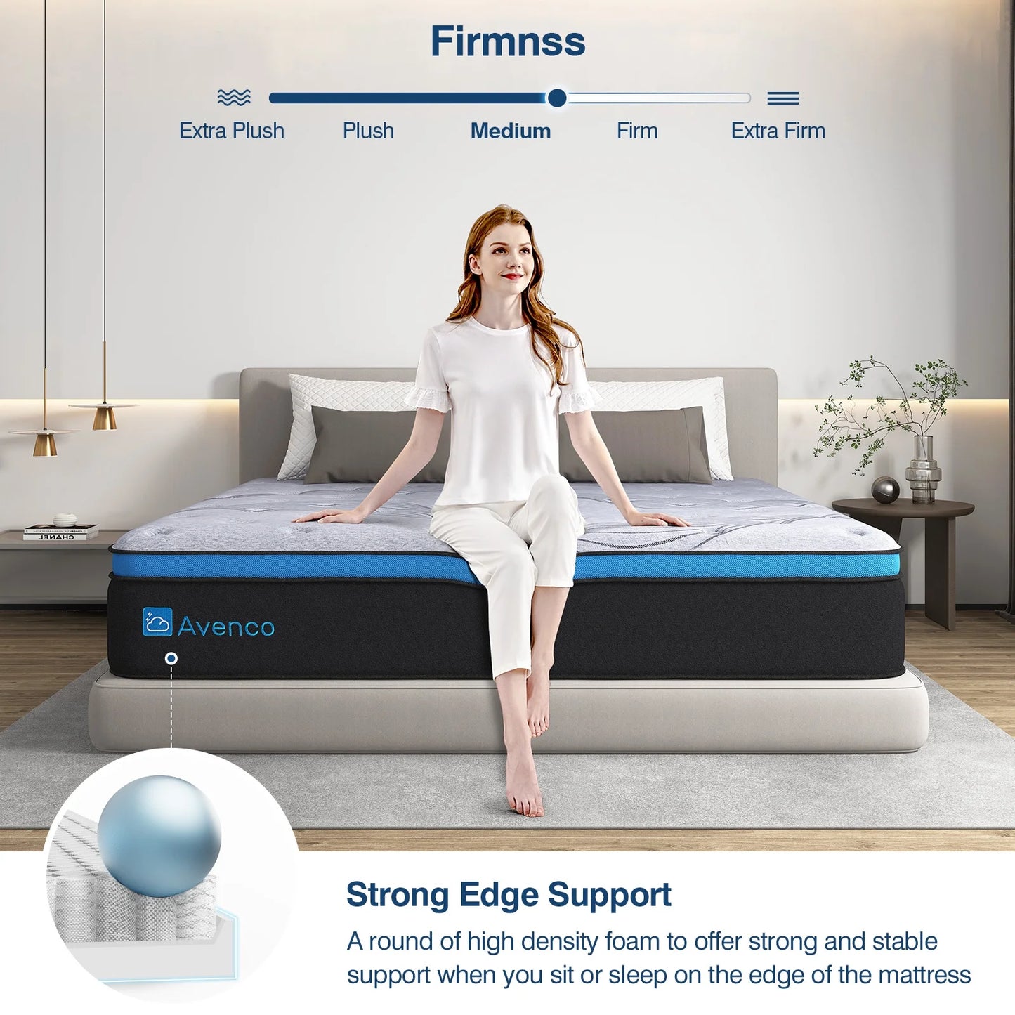 King Size Mattress, Mattress Firm, 12 Inch Hybrid King Mattress in a Box, Innerspring and Gel Memory Foam, Gray, Pillow Top