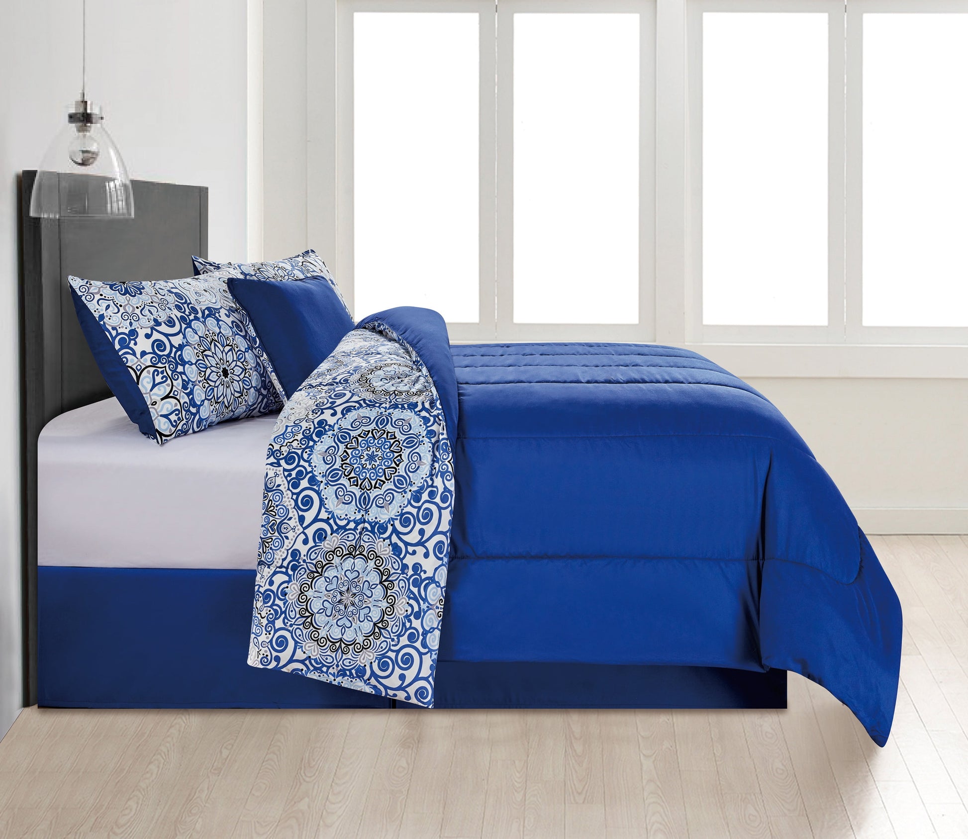 Lux Decor Collection 5 Piece Bedding Comforter Set - Reversible Microfiber Bed Comforter for Size Bed (Aztec Blue)