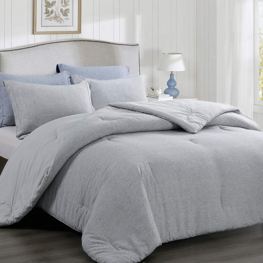 Twin Comforter Set - Light Grey Twin Soft Bedding Comforter Set, Cationic Dyeing Striola Pattern Reversible Practical Comforter (1 Comforter 68X88 In, 1 Pillow Sham 20X26 In)