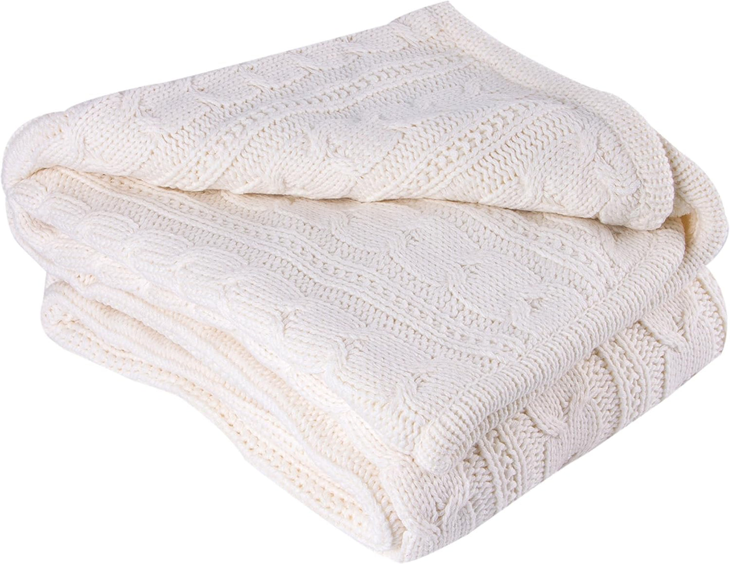 Knitted Throw Blankets Beige, Clearance Cable Sweater Knitting Throw Blanket, Cream 51X63 Inch