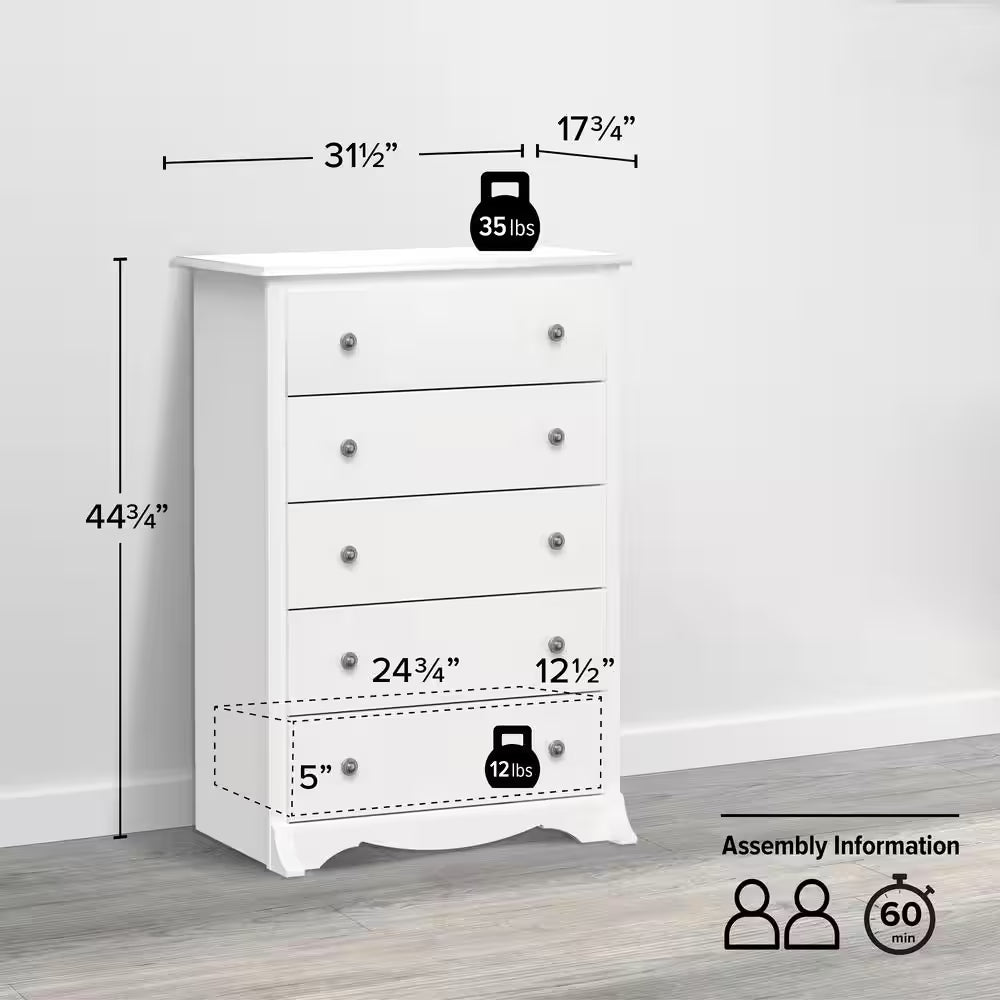 Monterey 5-Drawer White Chest of Drawers