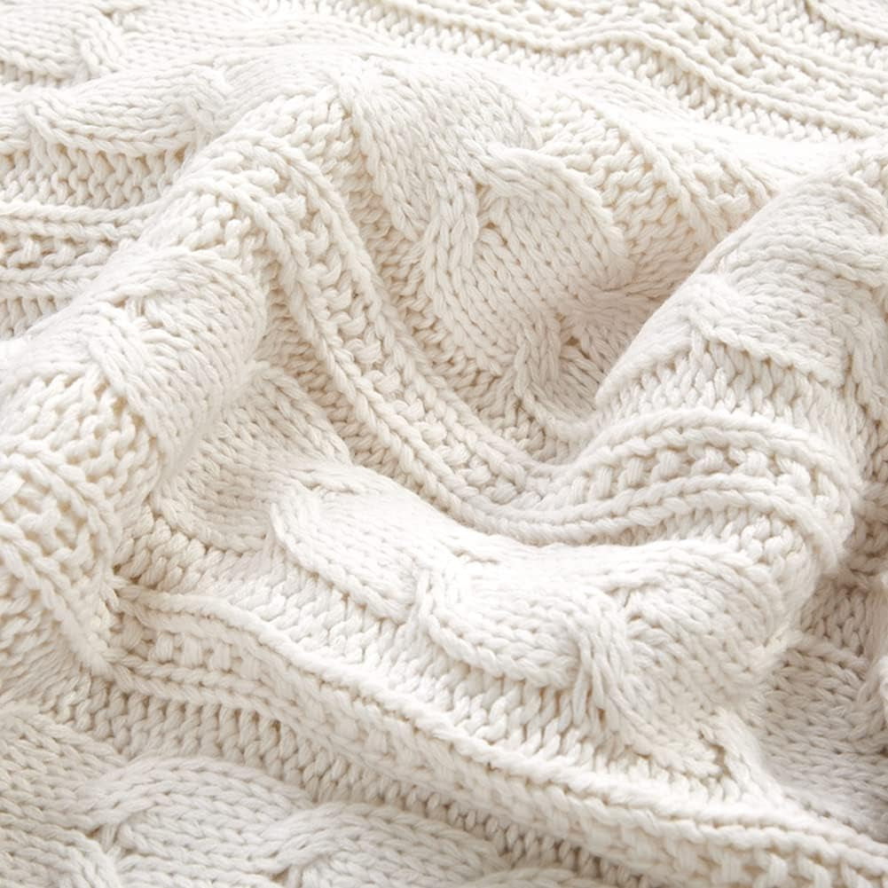 Knitted Throw Blankets Beige, Clearance Cable Sweater Knitting Throw Blanket, Cream 51X63 Inch