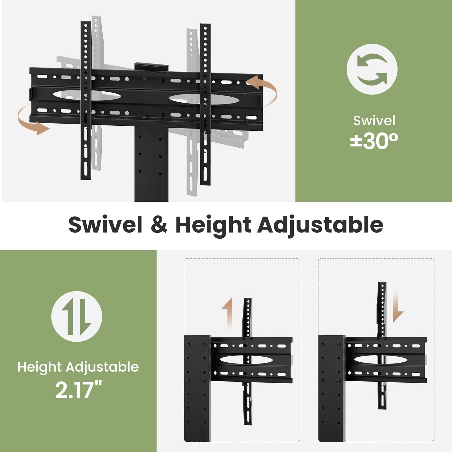 Swivel TV Stand with Mount, Wood Floor TV Stand for 65" TV Bedroom