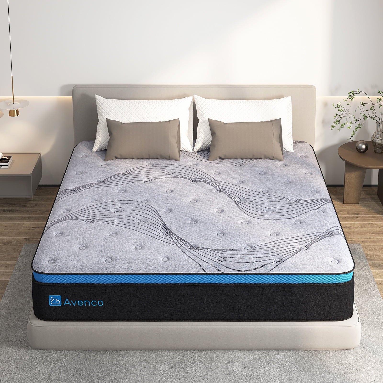 King Size Mattress, Mattress Firm, 12 Inch Hybrid King Mattress in a Box, Innerspring and Gel Memory Foam, Gray, Pillow Top