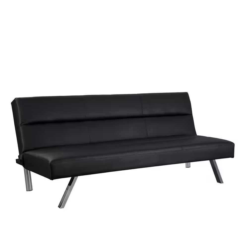 66.1 In. W Armless Faux Leather Rectangle Futon Sofa in Black