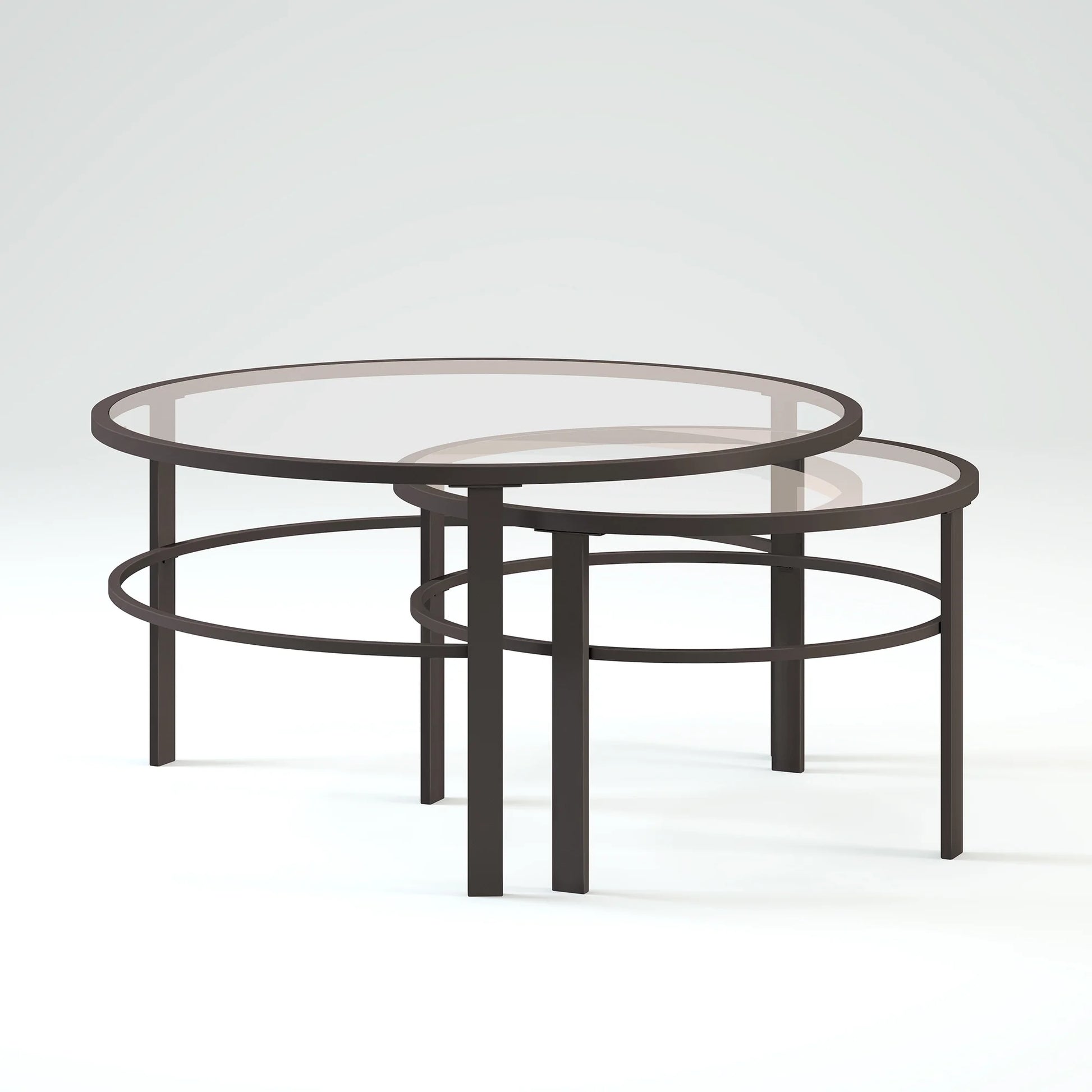 Gaia round Glass 2pc Coffee Table, Blackened Bronze