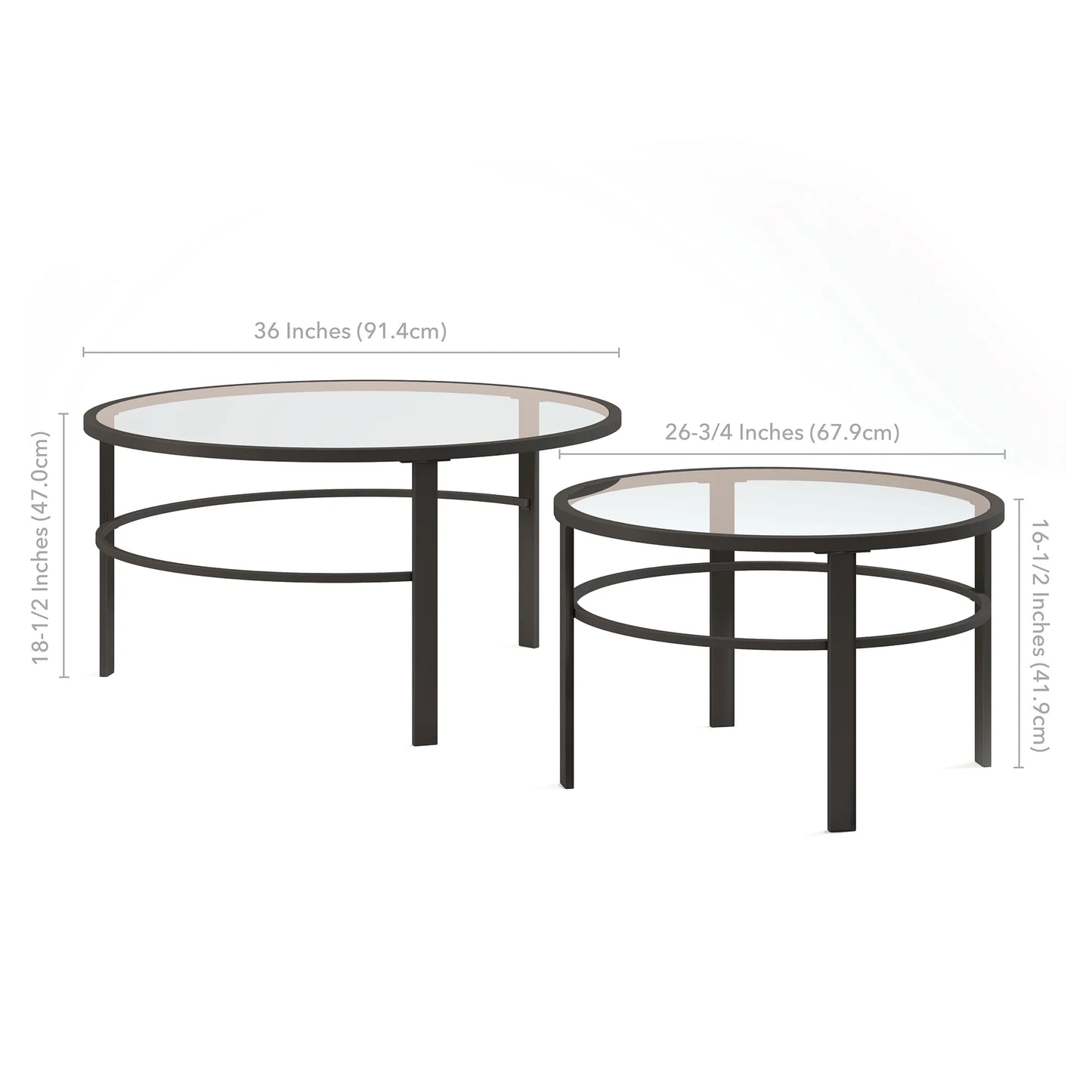 Gaia round Glass 2pc Coffee Table, Blackened Bronze