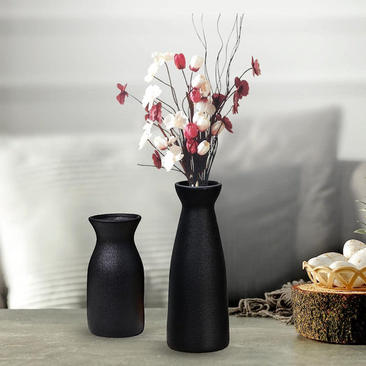 Black Ceramic Vase Set of 2, Modern Boho Home Decor Style, Pampas Grass Ceramic Vases(Black)…