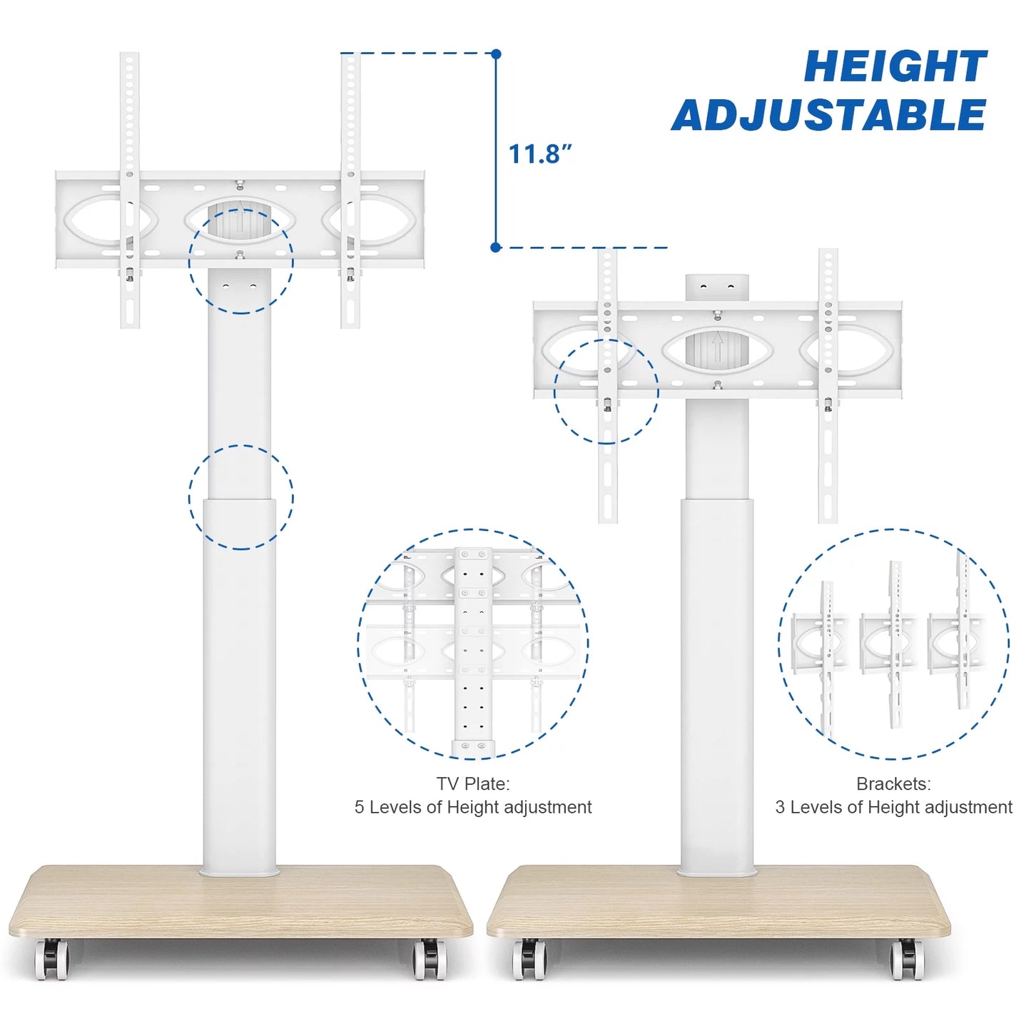 Modern Floor  for Tvs up to 70 Inch, White, Wooden Base