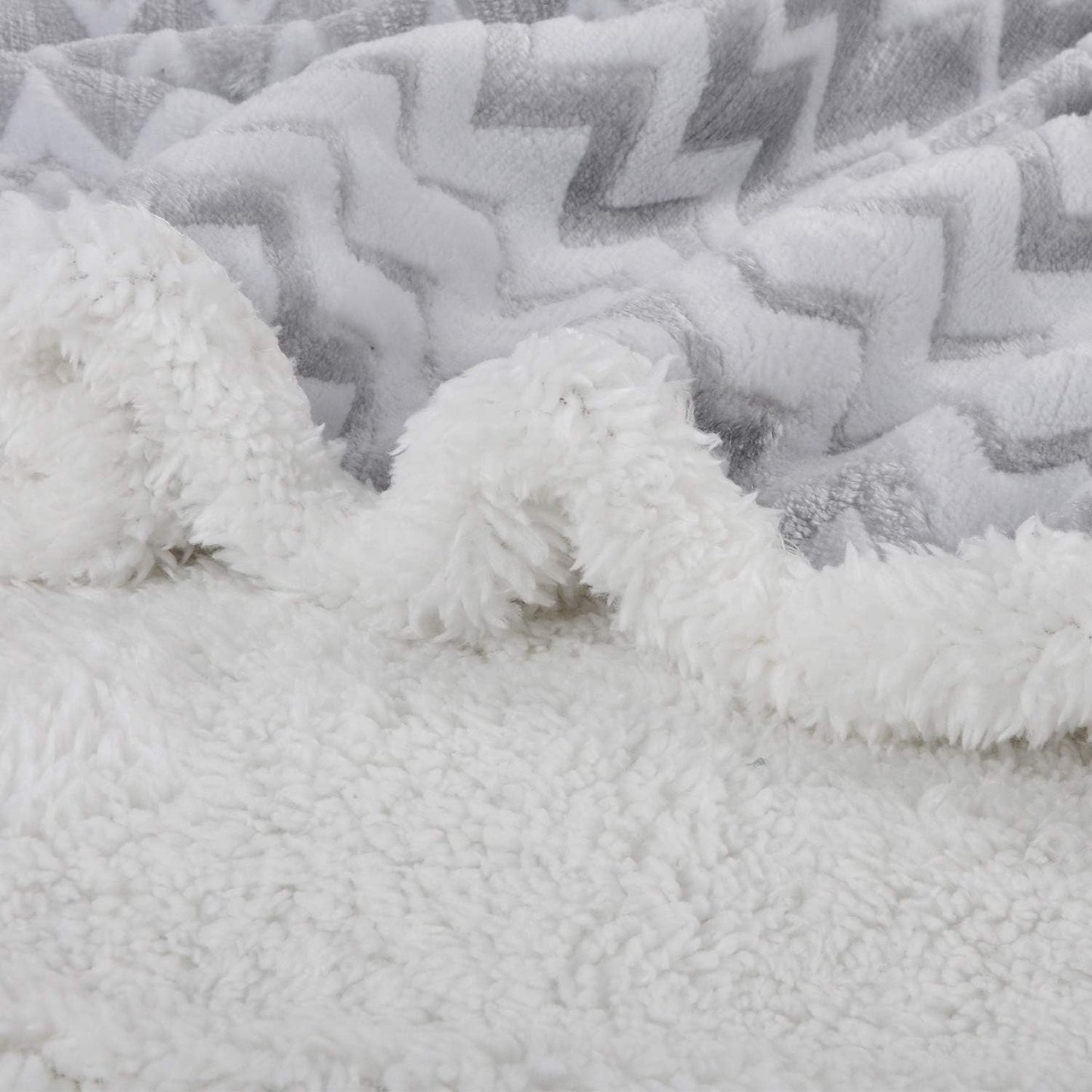 Silky Soft Grey Sherpa Throw Blanket, Flannel Chevron Micro Plush Fleece Throws, Reversible, Comfy, Fuzzy, 50"X60"