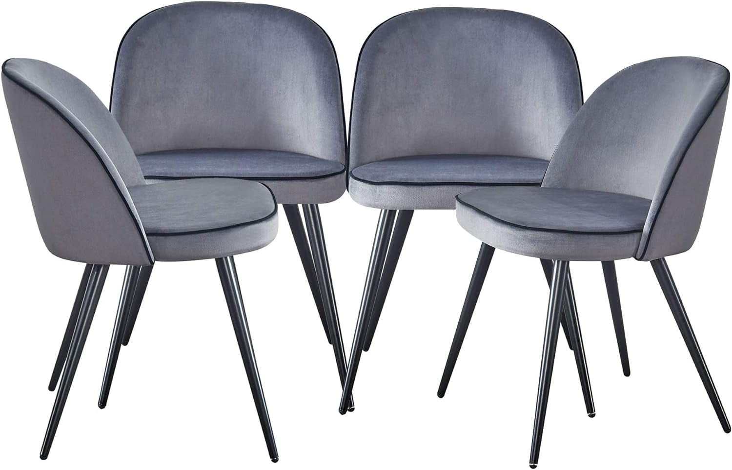 Dining Room Chairs Set of 4 W/Soft Velvet Seat Backrest and Metal Legs (4, Grey)