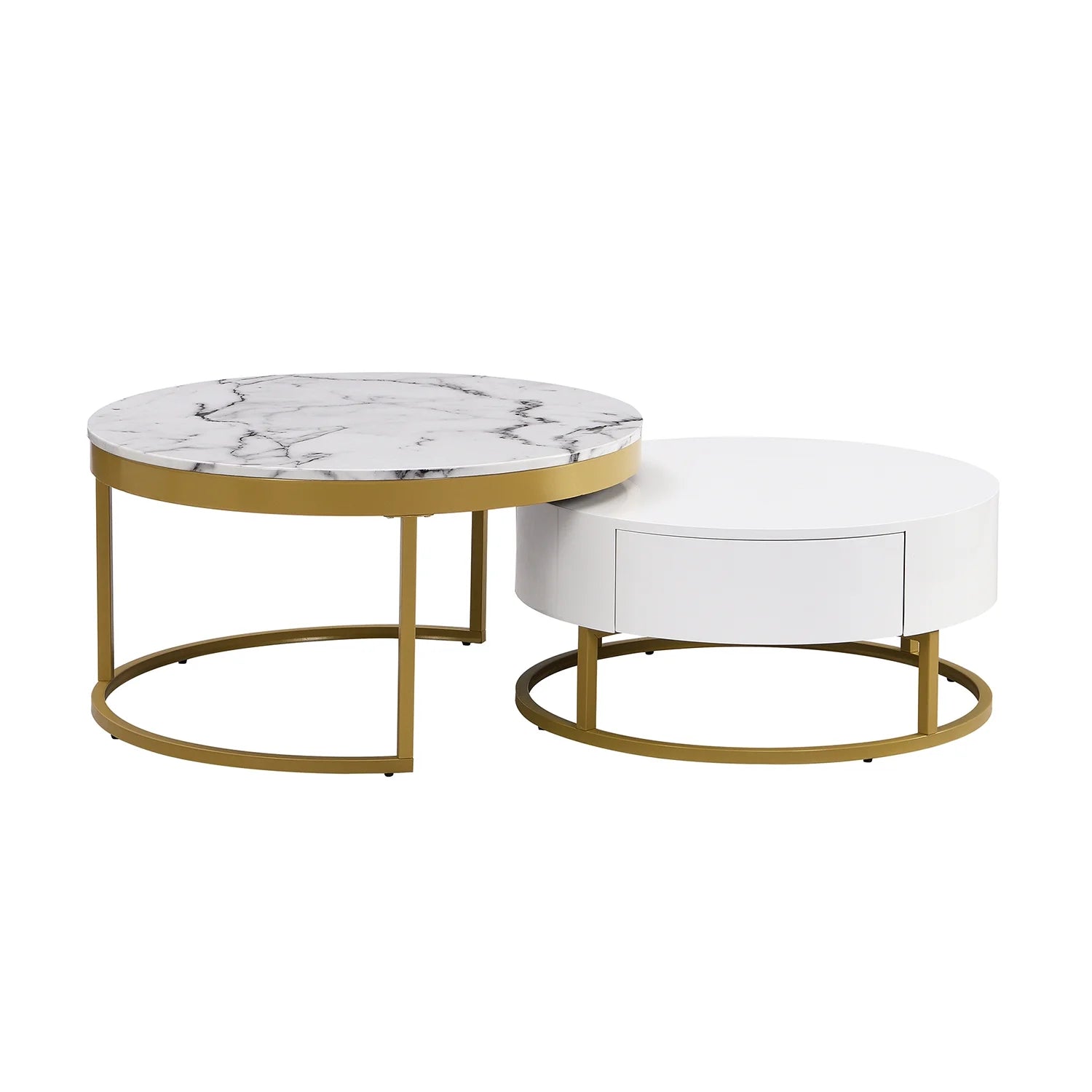 2pc Gold Nesting Coffee Table Set - Storage Drawers