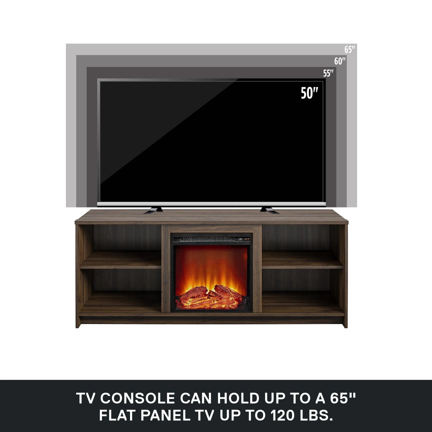 Fireplace TV Stand for Tvs up to 65", Walnut