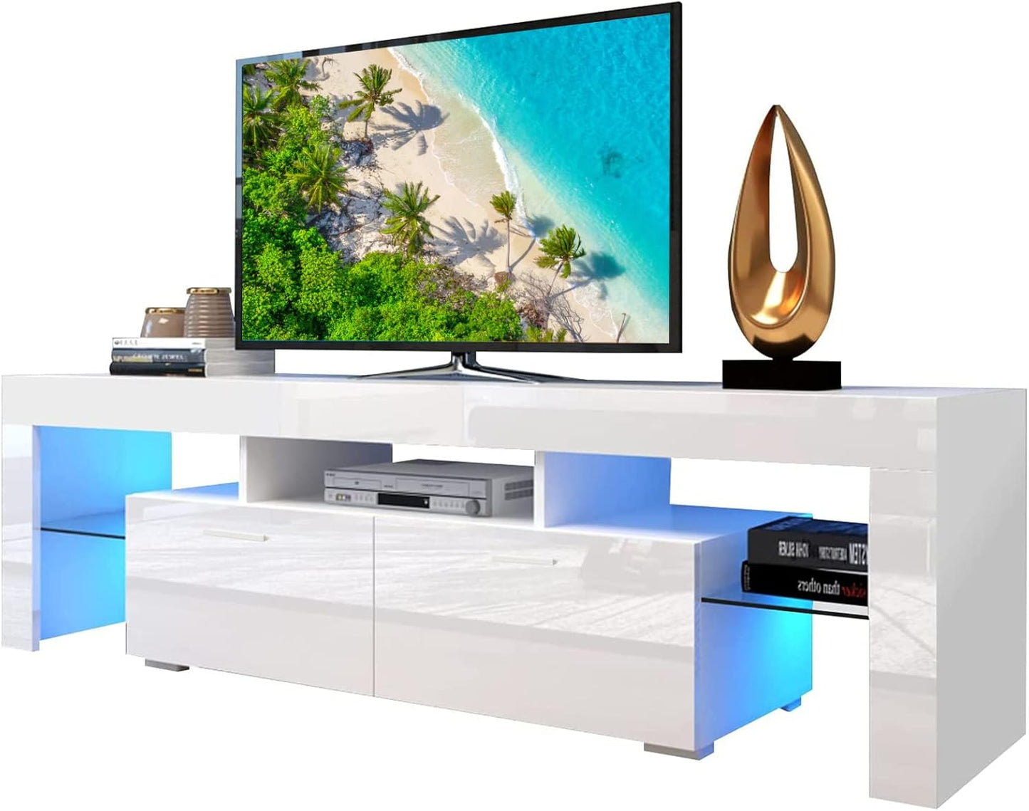 Modern White LED TV Stand with 16 Colors Light, for 70 Inch Tvs