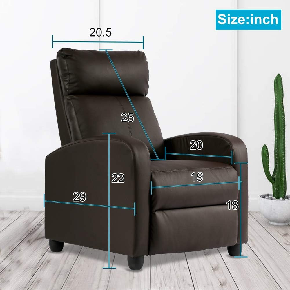 Recliner Chair, Padded Wide Seat Sofa PU Leather Massage Reclining Chair with Footrest & Backrest, Brown