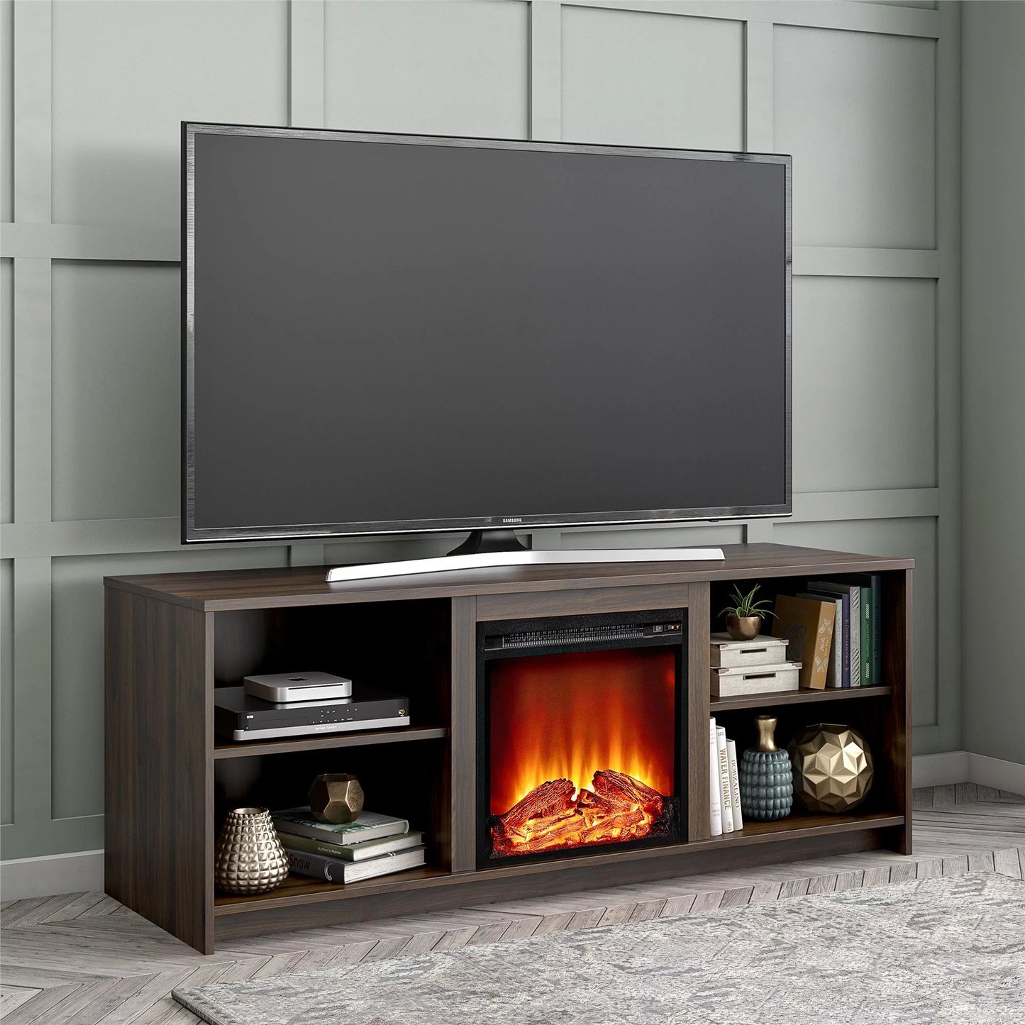 Fireplace TV Stand for Tvs up to 65", Walnut