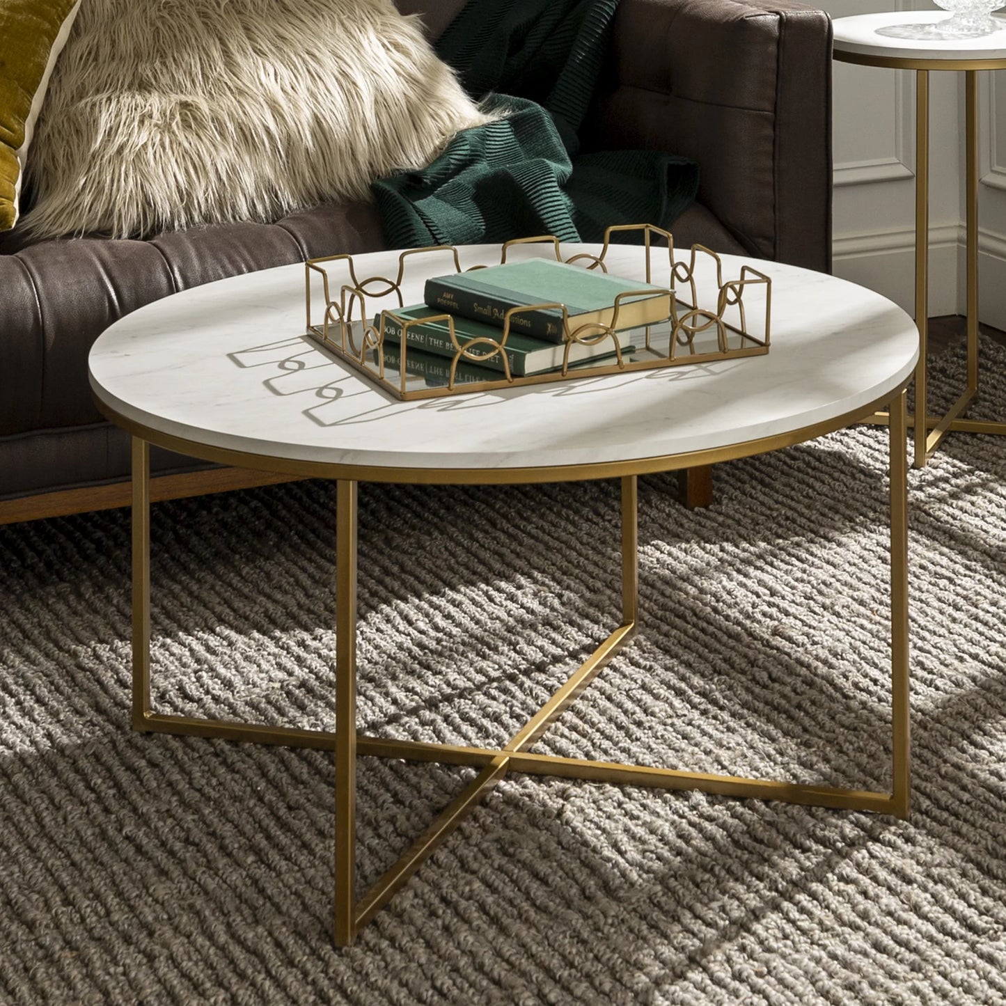 3 Piece Mid-Century Modern Coffee Table Set - Marble/Gold