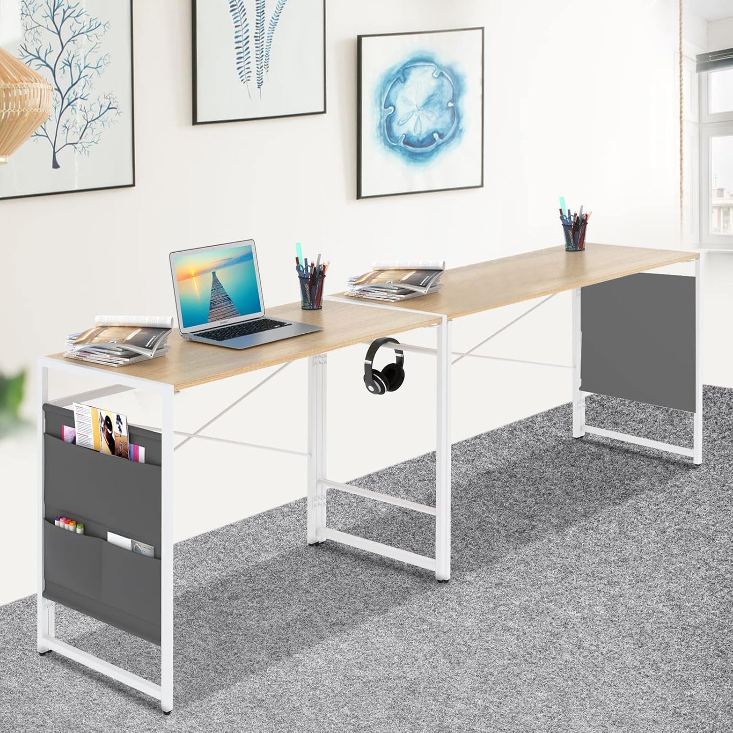 Folding Desk for Small Spaces,Space Saving Foldable Computer Desk with Storage Bag,,Oak