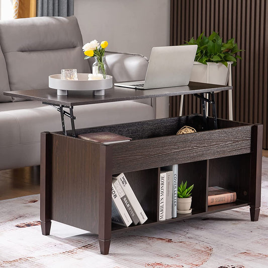 Lift Top Coffee Table,  Lift Top with Hidden Compartment/3 Open Shelves