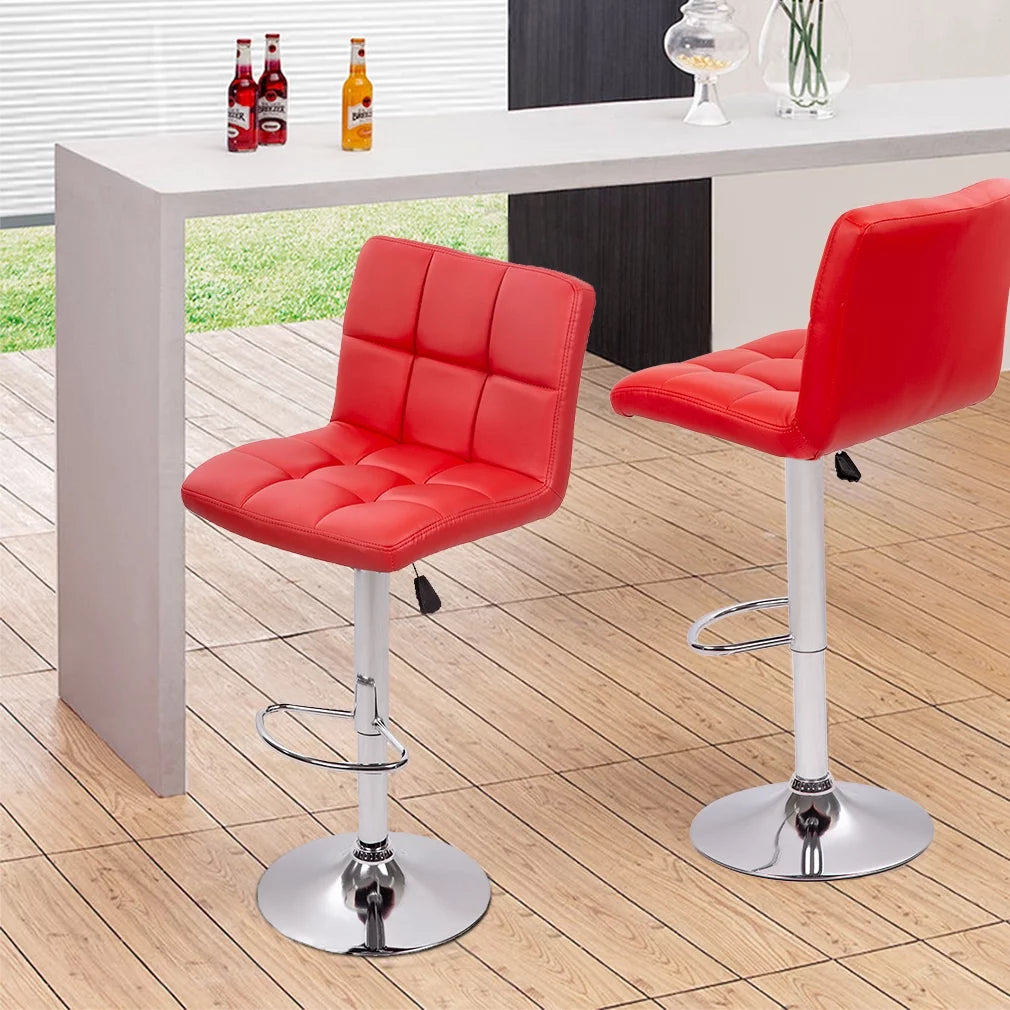 Counter Height Bar Stools Set of 2 Bar Chairs Height Adjustable Swivel Stool with Back PU Leather Kitchen Counter Stools Dining Chairs,Red