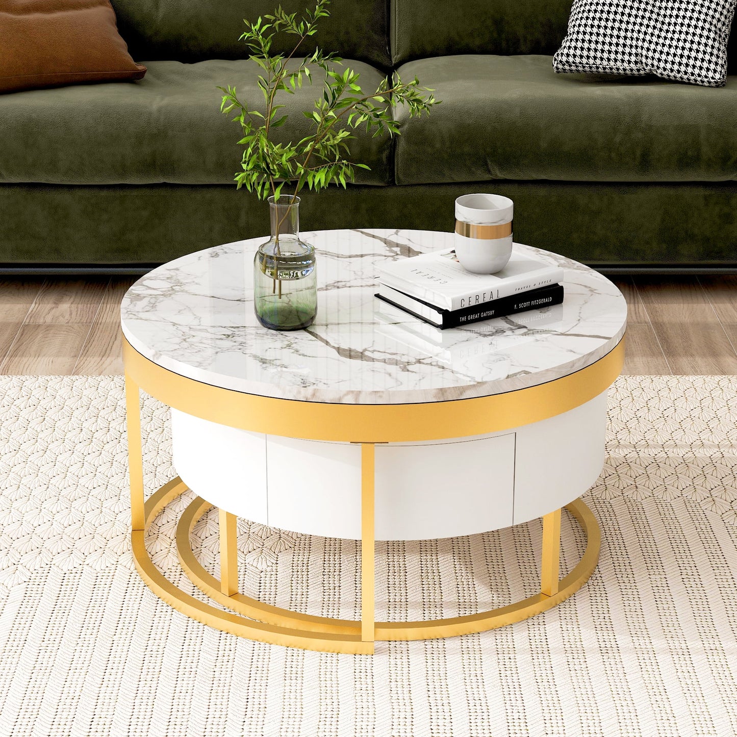 2pc Gold Nesting Coffee Table Set - Storage Drawers