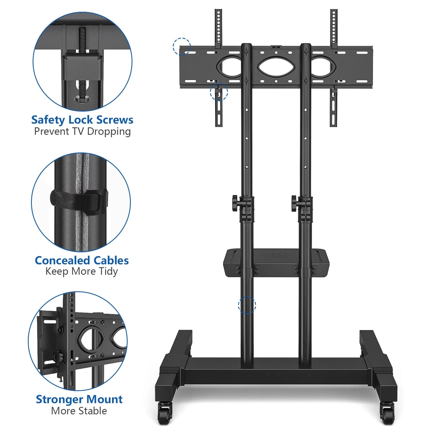 Wheels for Tvs up to 80 Inch Tilt Upgraded TV Cart, Black