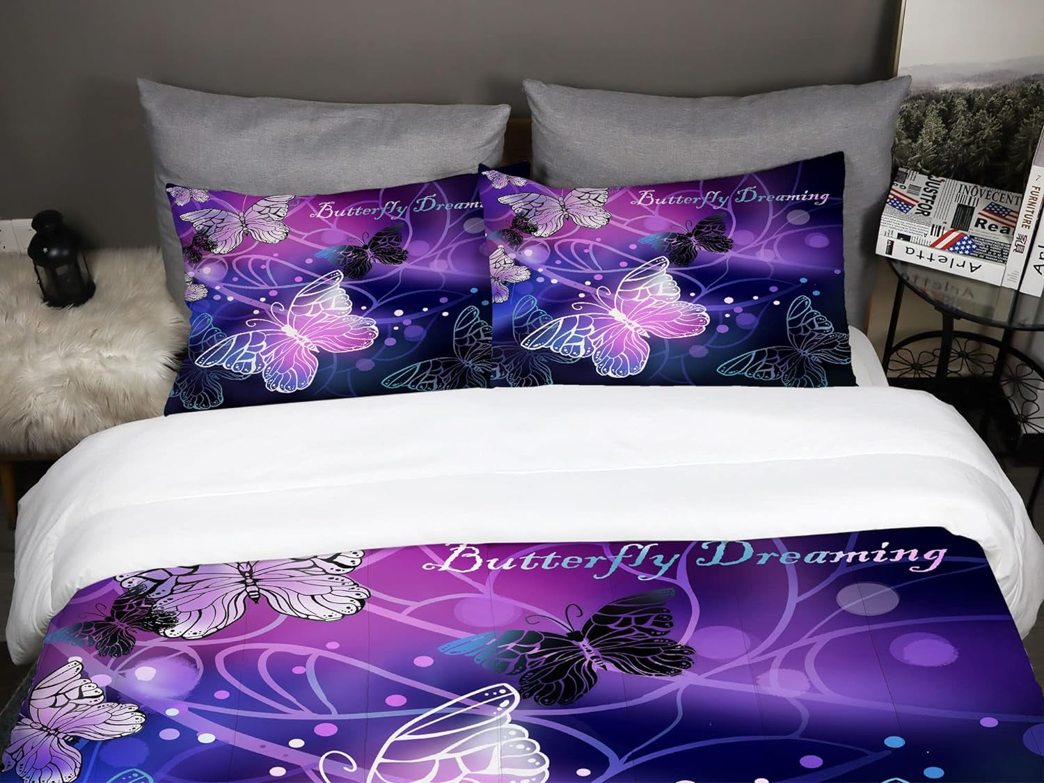 3D Purple Butterfly Bedding Twin Comforter Set, 3 Piece- Includes 1 Comforter and 2 Pillowcase