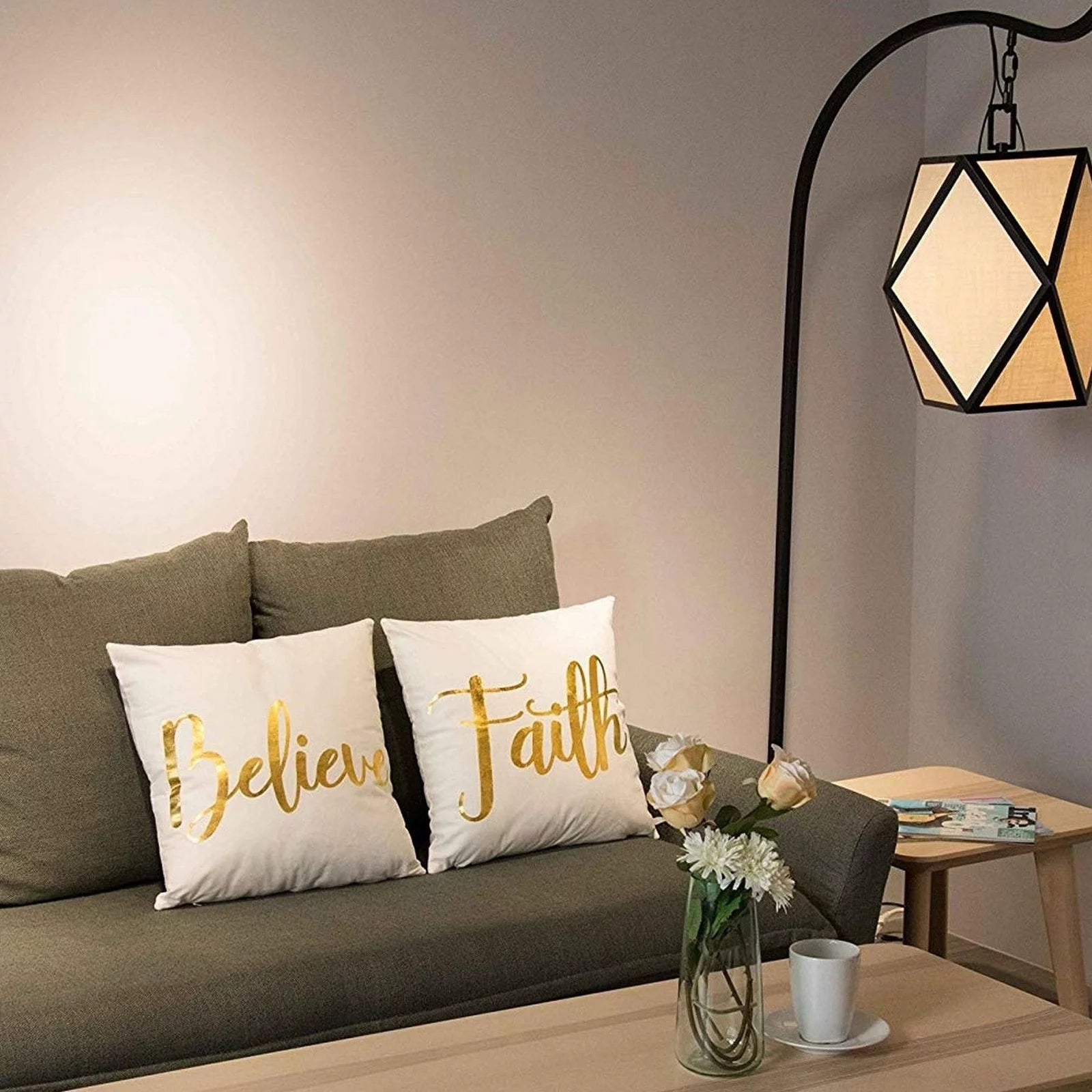 White Throw Pillow Covers, Blessed, Hope, Believe, and Faith (18 X 18 In, 4 Pack)