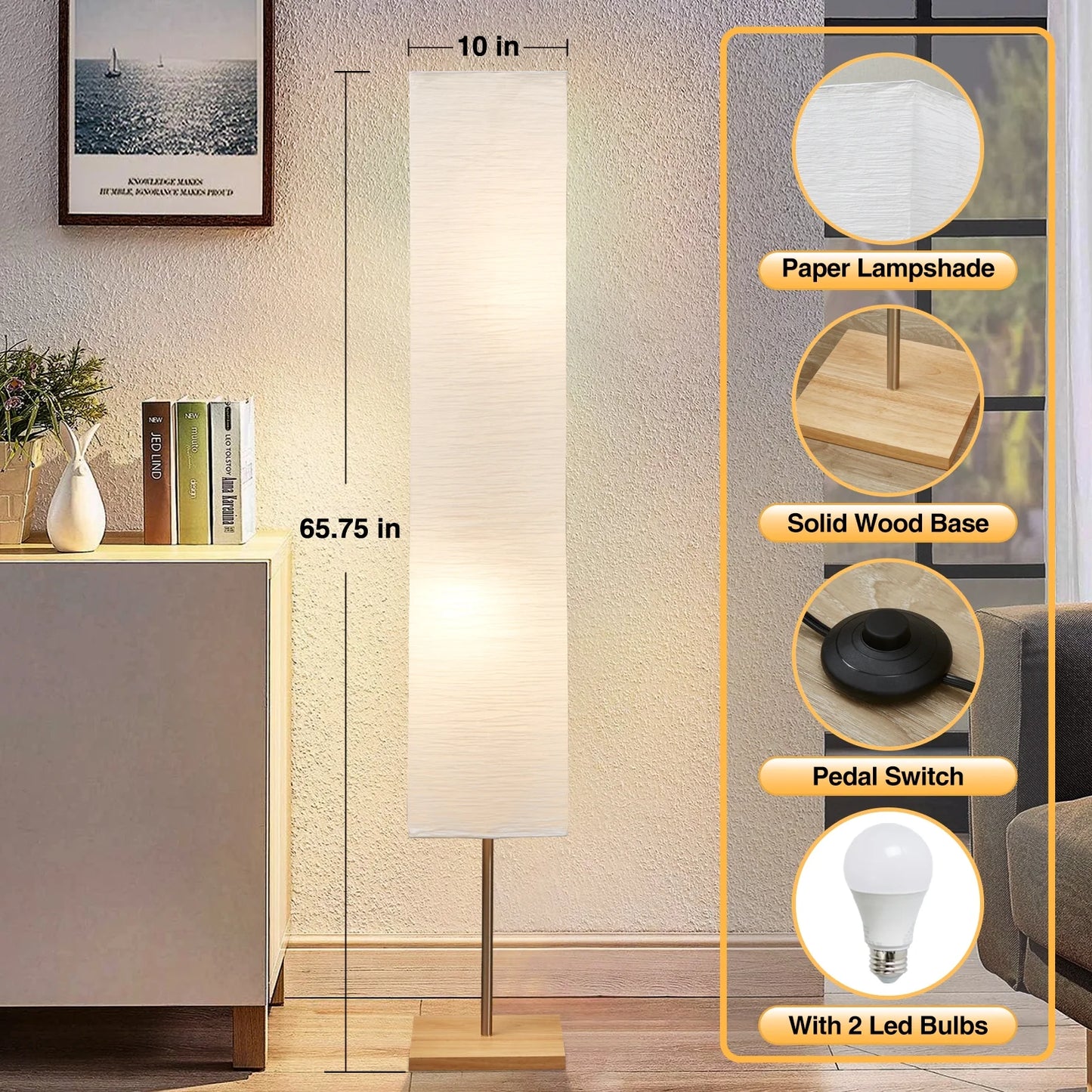 65" Floor Lamp, 3 Way Dimmable Led Floor Lamp