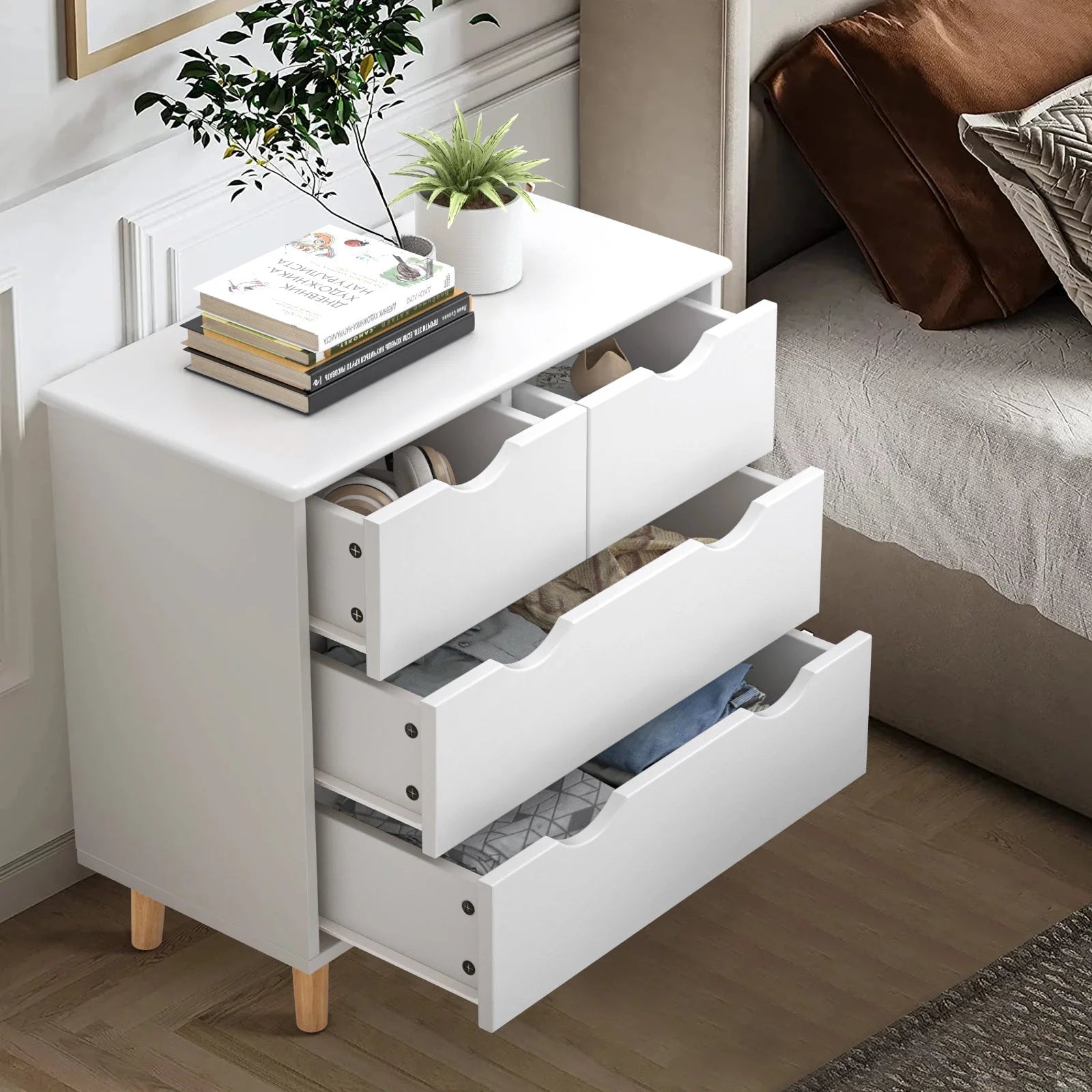 4 Drawer Dresser, Wood Storage Dresser White