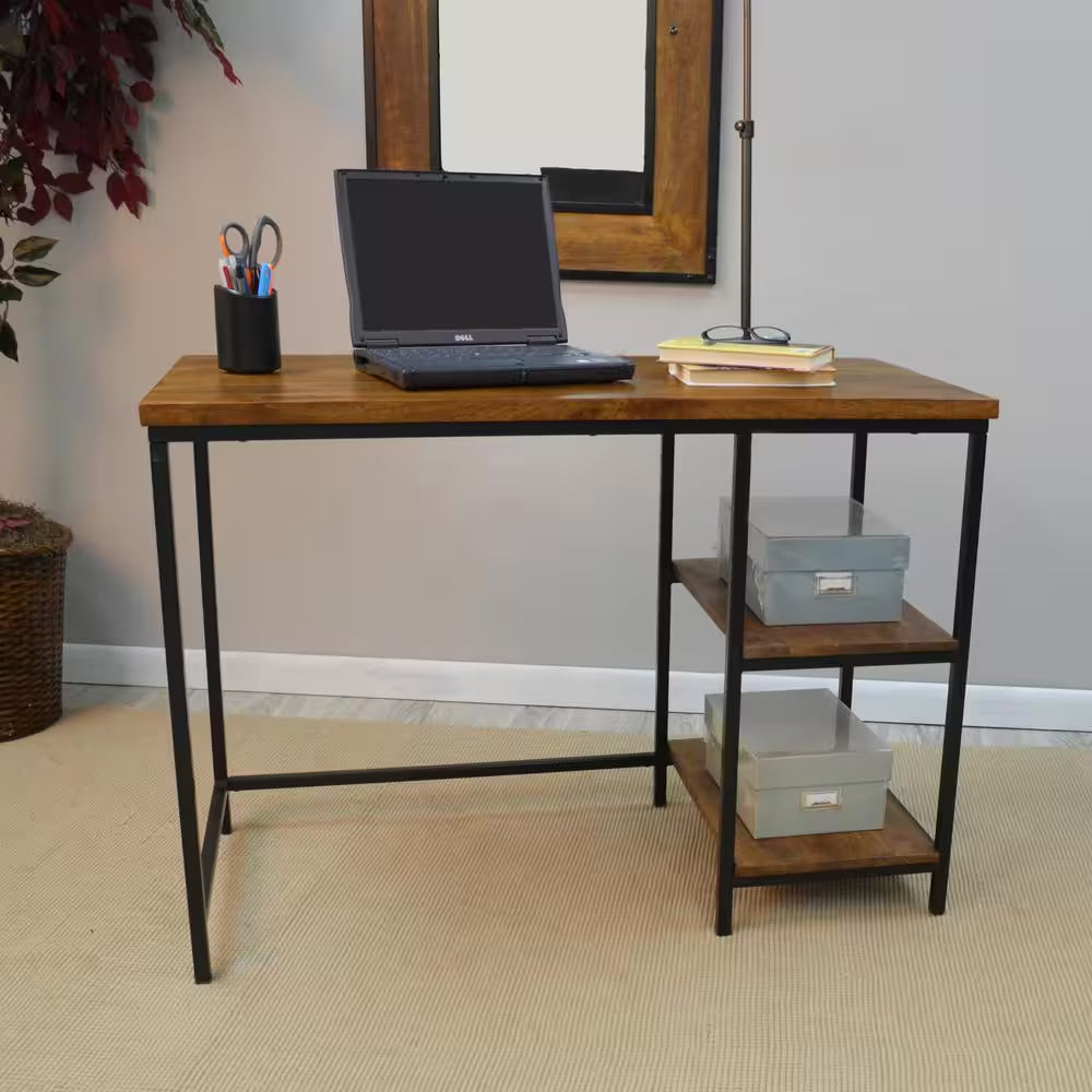 42 In. Rectangular Chestnut/Black Writing Desks with Solid Wood Top