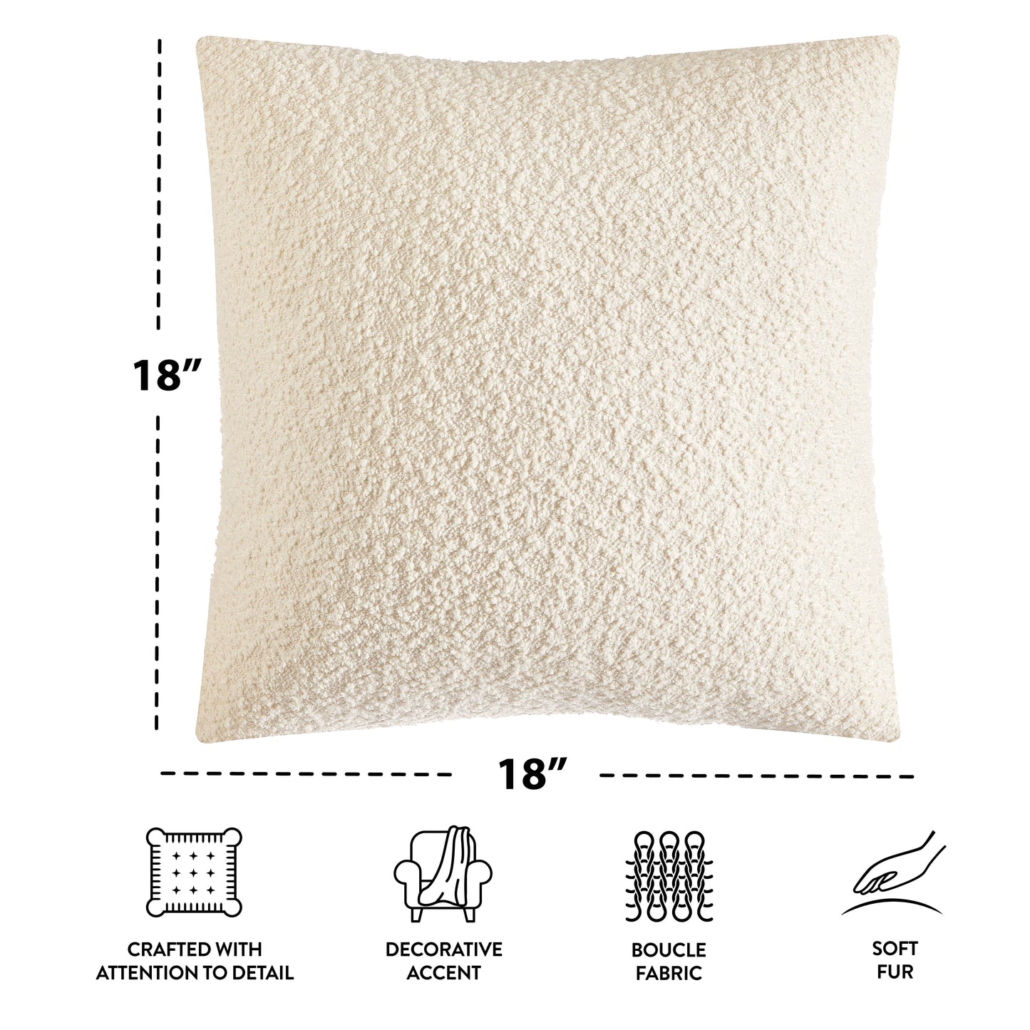 Square Boucle Ivory Pillow, 18 in X 18 In, Polyester Fill