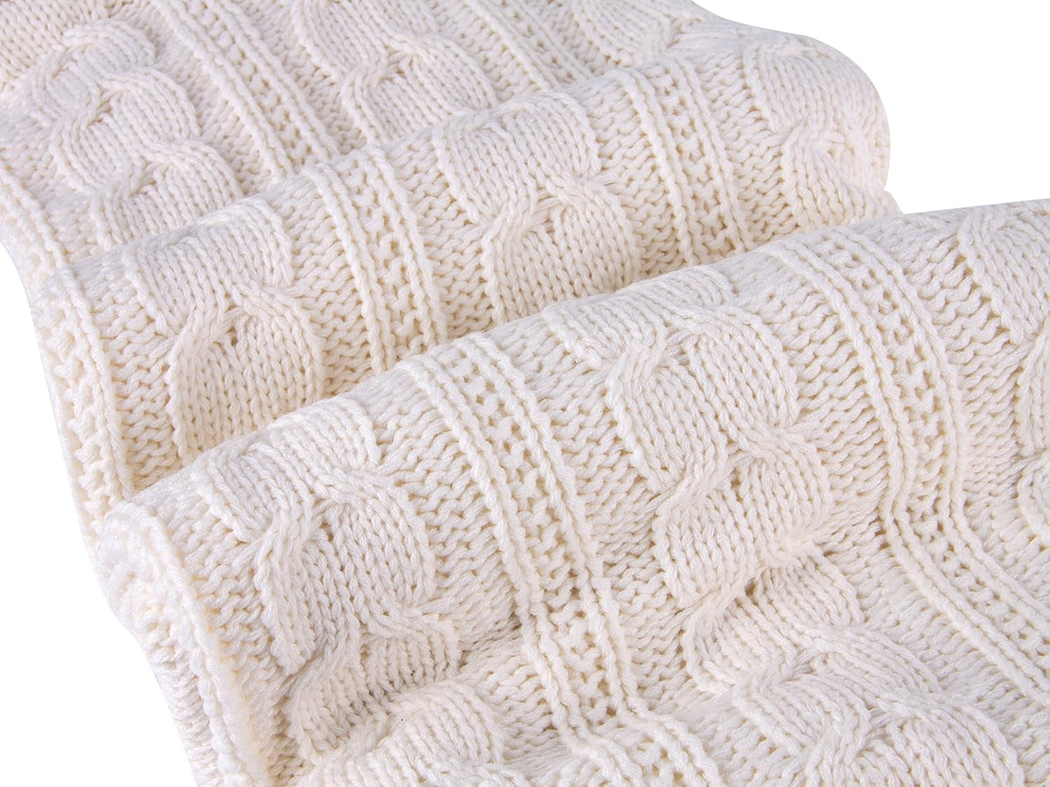 Knitted Throw Blankets Beige, Clearance Cable Sweater Knitting Throw Blanket, Cream 51X63 Inch