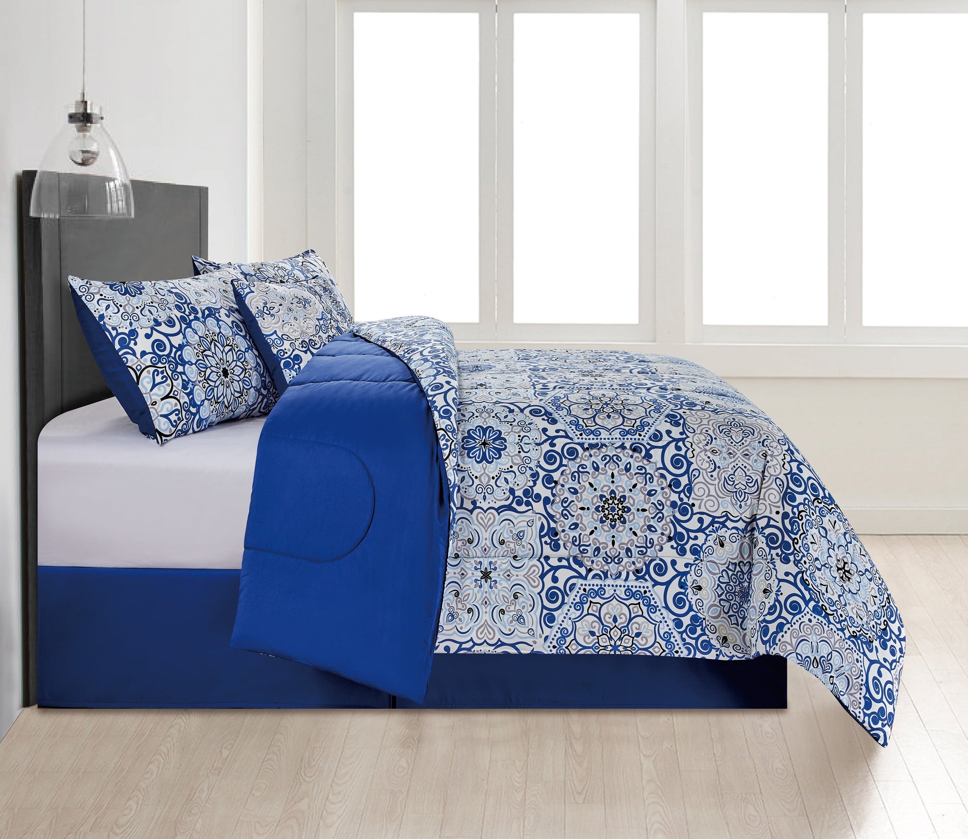 Lux Decor Collection 5 Piece Bedding Comforter Set - Reversible Microfiber Bed Comforter for Size Bed (Aztec Blue)