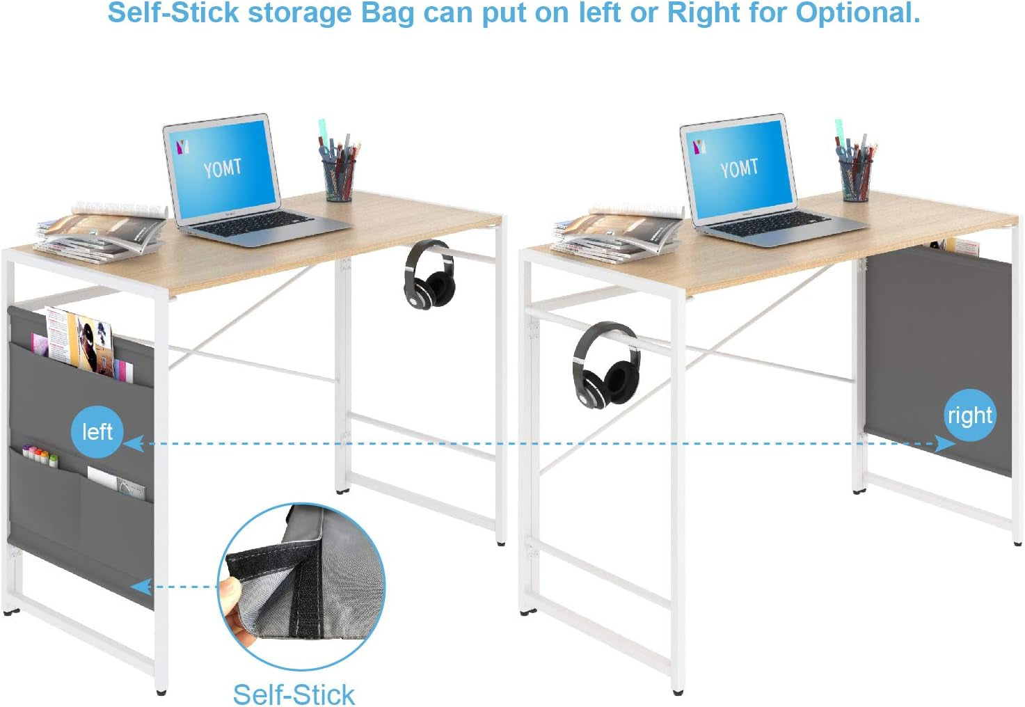 Folding Desk for Small Spaces,Space Saving Foldable Computer Desk with Storage Bag,,Oak