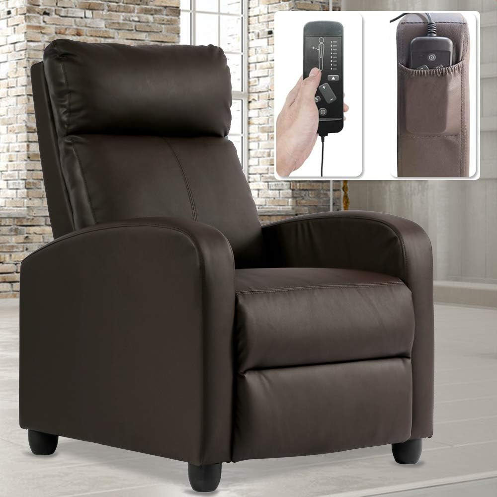 Recliner Chair, Padded Wide Seat Sofa PU Leather Massage Reclining Chair with Footrest & Backrest, Brown