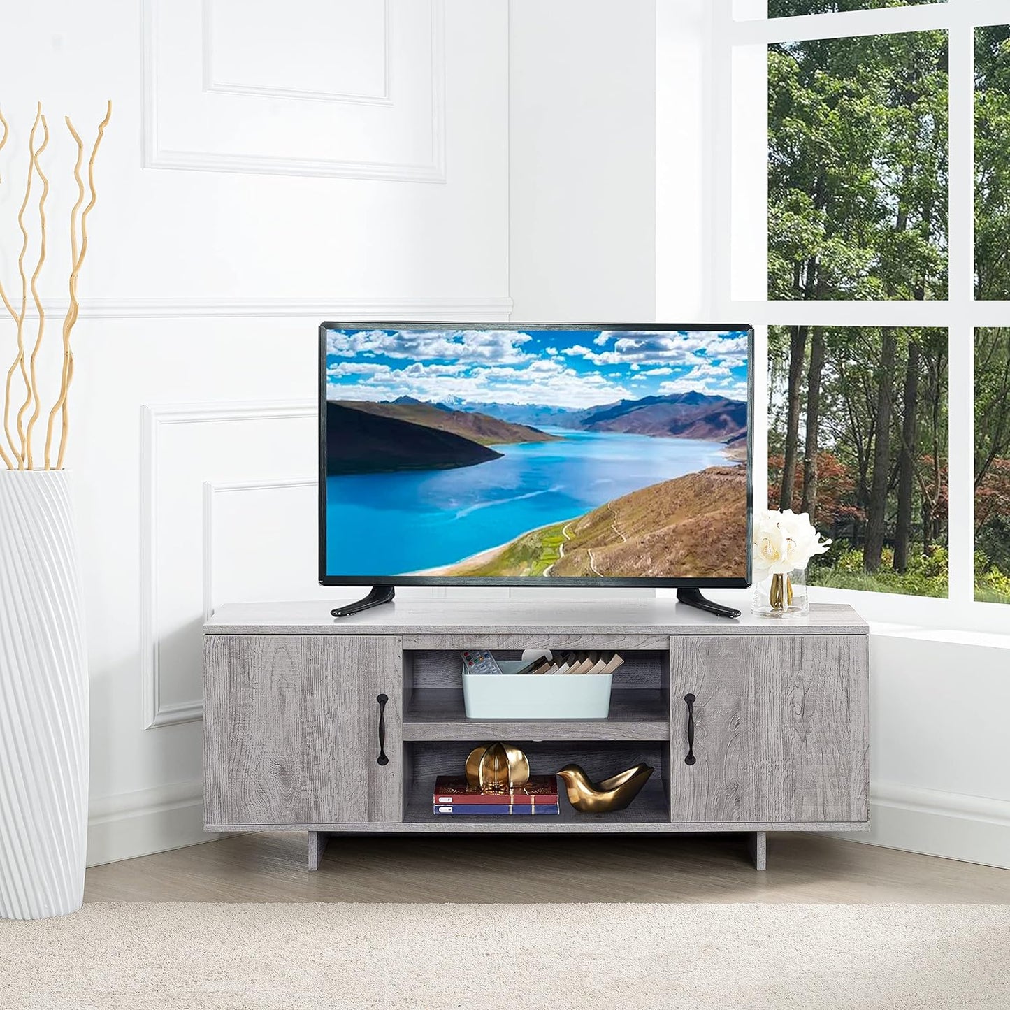 Corner TV Stand for 50" TV, Storage Space