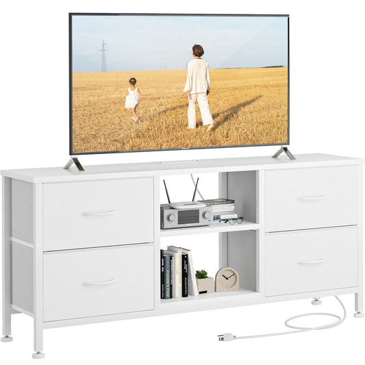 White Dresser TV Stand, 4 Drawer Dressers for Bedroom up to 50" TV Stand Chest of Drawers, Modern TV Stand Dresser