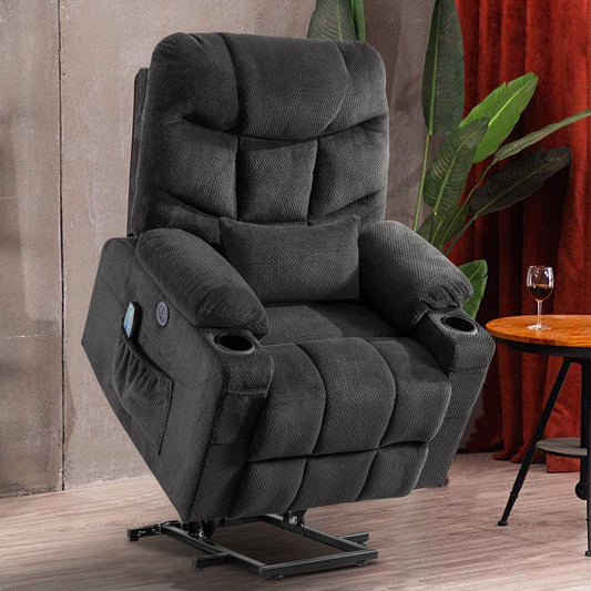 Power Lift Recliner Chairs Velvet Electric Vibration Massage Heat Remote Control USB Port Dark Gray